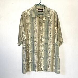 Murano Shirt Mens Size Large Green Hawaiian 100% Silk Short Sleeve Button Up